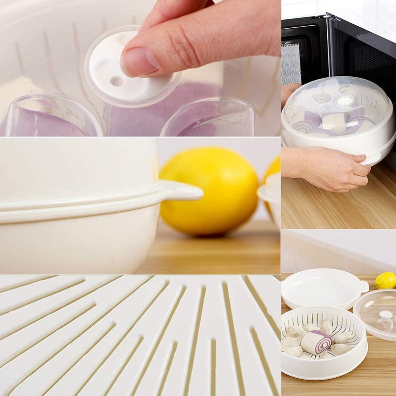 FEOOWV 1-Tier Microwave Steamer Heating Steamer for Home Kitchen White (Round) - Image 5